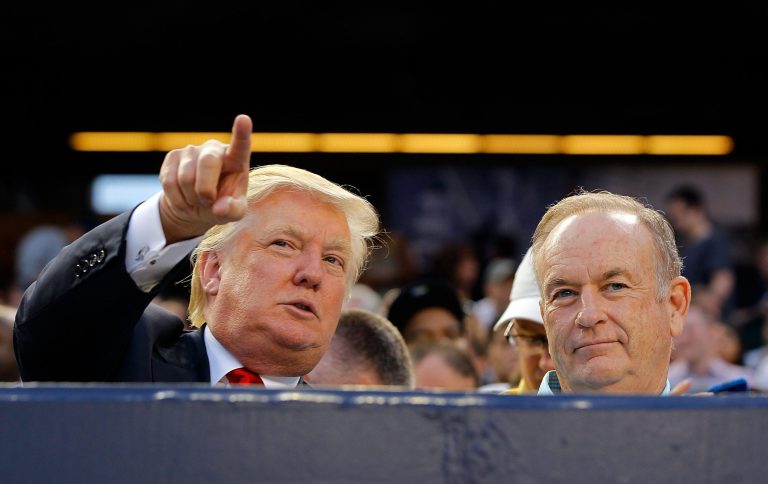 Trump, left, and O'Reilly attend the game between the Yankees and the Orioles at Yankee Stadium on July 30, 2012. (Getty Images)