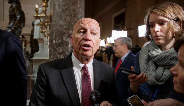 In this Oct. 26, 2017, photo, House Ways and Means Committee Chairman Kevin Brady, R-Texas, whose panel is charged with writing tax law, talks to reporters on Capitol Hill in Washington. (AP Photo/J. Scott Applewhite)