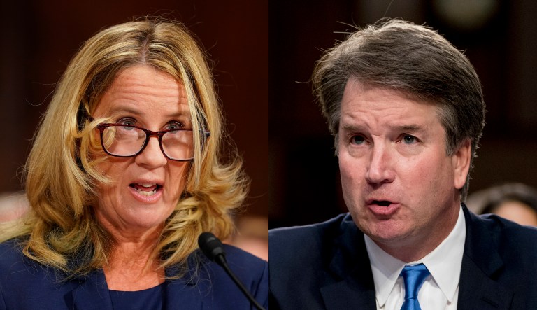 Christine Blasey Ford is pictured on the left; Brett Kavanaugh is pictured on the right.