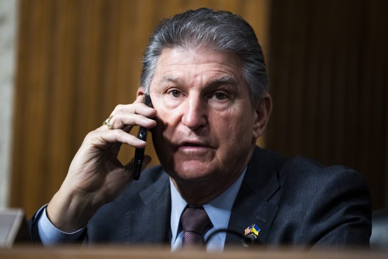 Sen. Joe Manchin attends the Senate Armed Services Committee hearing on Global Security Challenges and Strategy, in Dirksen Building, on Feb. 15, 2023. 
