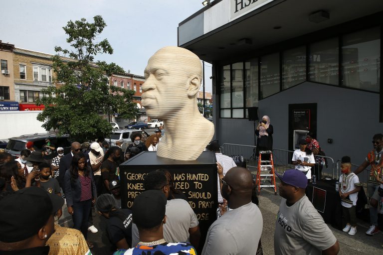 Two George Floyd statues vandalized after unveiling in New York and New Jersey