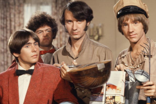Davy Jones, Mickey Dolenz, Mike Nesmith and Peter Tork on the set of the television show The Monkees in October 1967 in Los Angeles, California. 