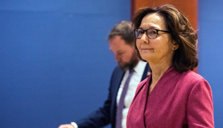 Incoming Central Intelligence Agency director Gina Haspel listens to President Donald Trump speak at CIA Headquarters, Monday, May 21, 2018, in Langley, Va.