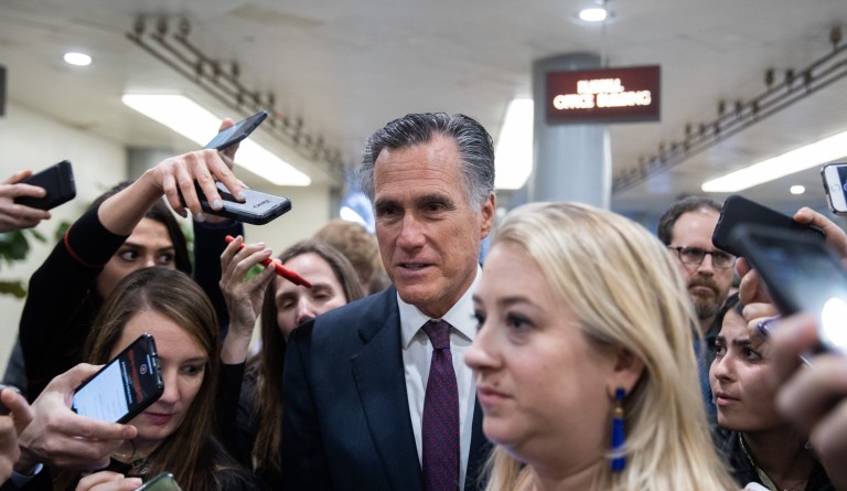 Sen. Mitt Romney walks through the Capitol basement on January 28, 2020