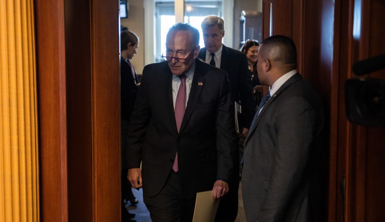 Sen. Chuck Schumer arrives to a press conference about the Senate trial in the U.S. Capitol on January 22, 2020