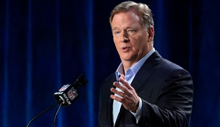 In this Jan. 29, 2020, file photo, NFL Commissioner Roger Goodell answers a question during a news conference for the NFL Super Bowl 54 football game in Miami.