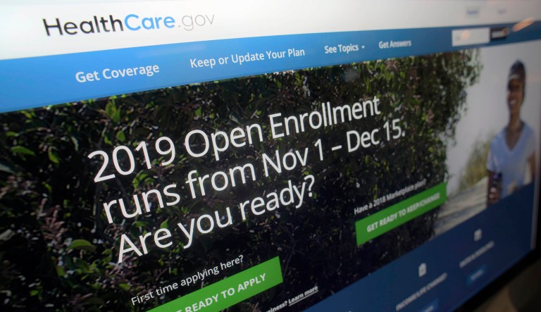 This Tuesday, Oct. 23, 2018 photo shows HealthCare.gov website on a computer screen in New York. 