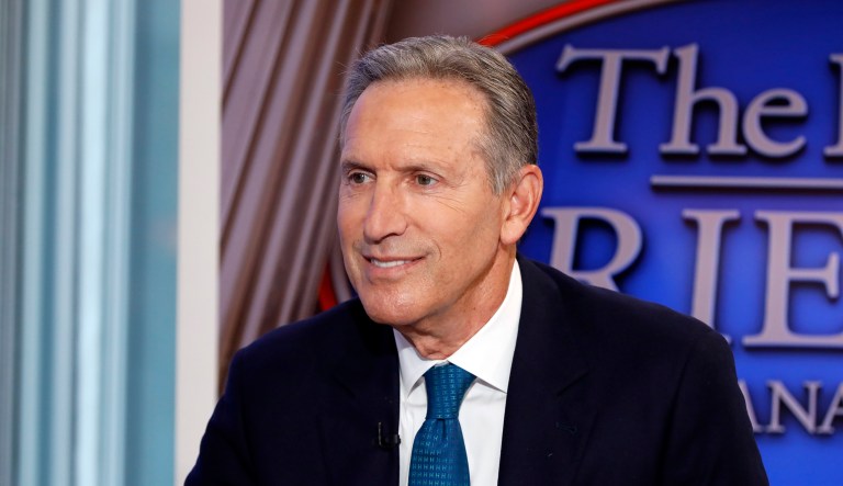 Former Starbucks CEO Howard Schultz is interviewed by FOX News Anchor Dana Perino for her "The Daily Briefing" program, in New York, Wednesday, Jan. 30, 2019. Schultz said he's flirting with an independent presidential campaign that would motivate voters turned off by both parties.