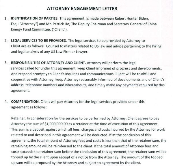 Hunter Biden Patrick Ho Attorney Engagement Letter.JPG