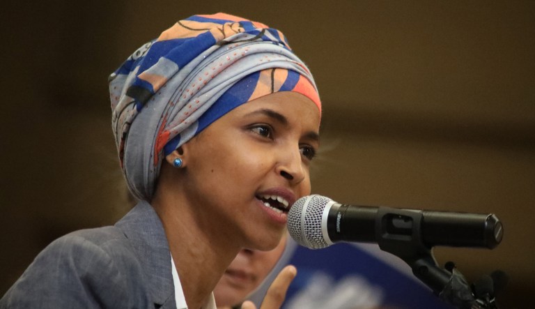 Minnesota Representative Ilhan Omar speaks during the Democratic Farmer Labor (DFL) Party endorsement convention in Minneapolis, Minnesota, U.S., on Sunday, June 17, 2018. 
