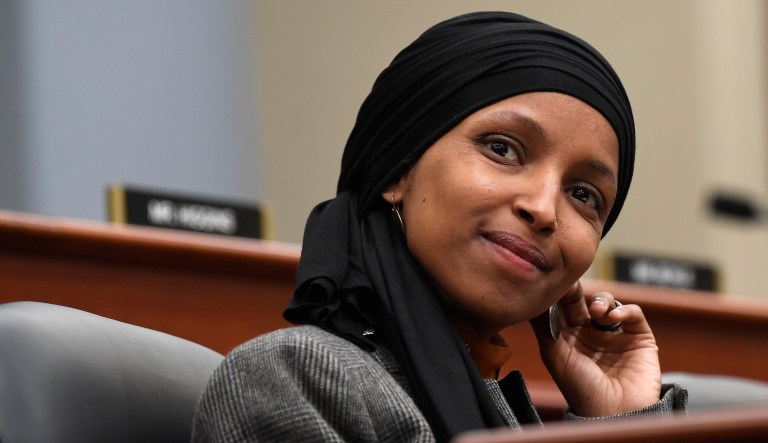 Rep. Ilhan Omar, D-Minn., listens as Office of Management and Budget Acting Director Russell Vought testifies before the House Budget Committee on Capitol Hill in Washington, Tuesday, March 12, 2019, during a hearing on the fiscal year 2020 budget.