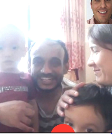 Obaid Amin and his family are seen on a Zoom call with American friends in August 2021.