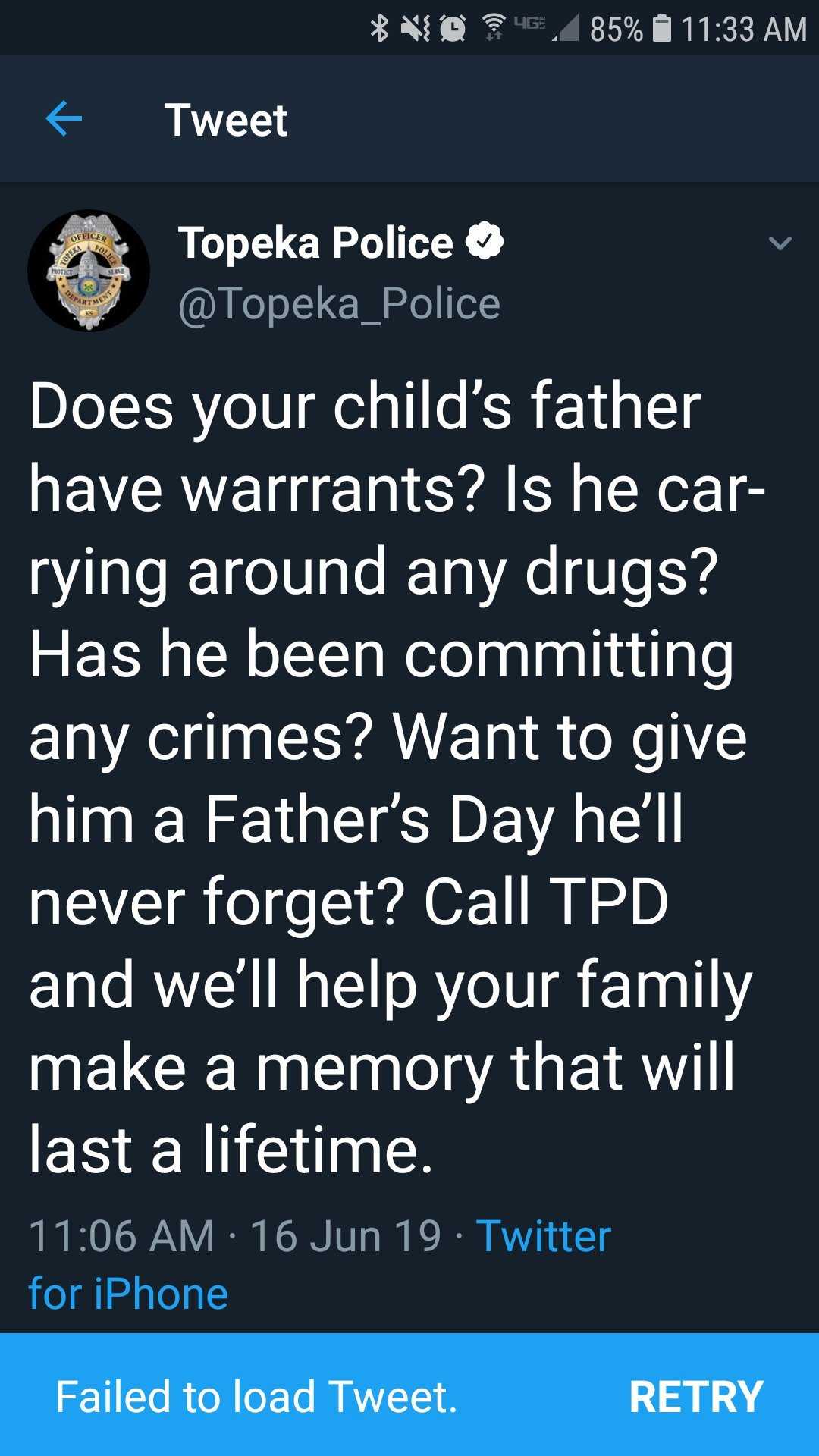 Topeka Police Tweet Screenshot