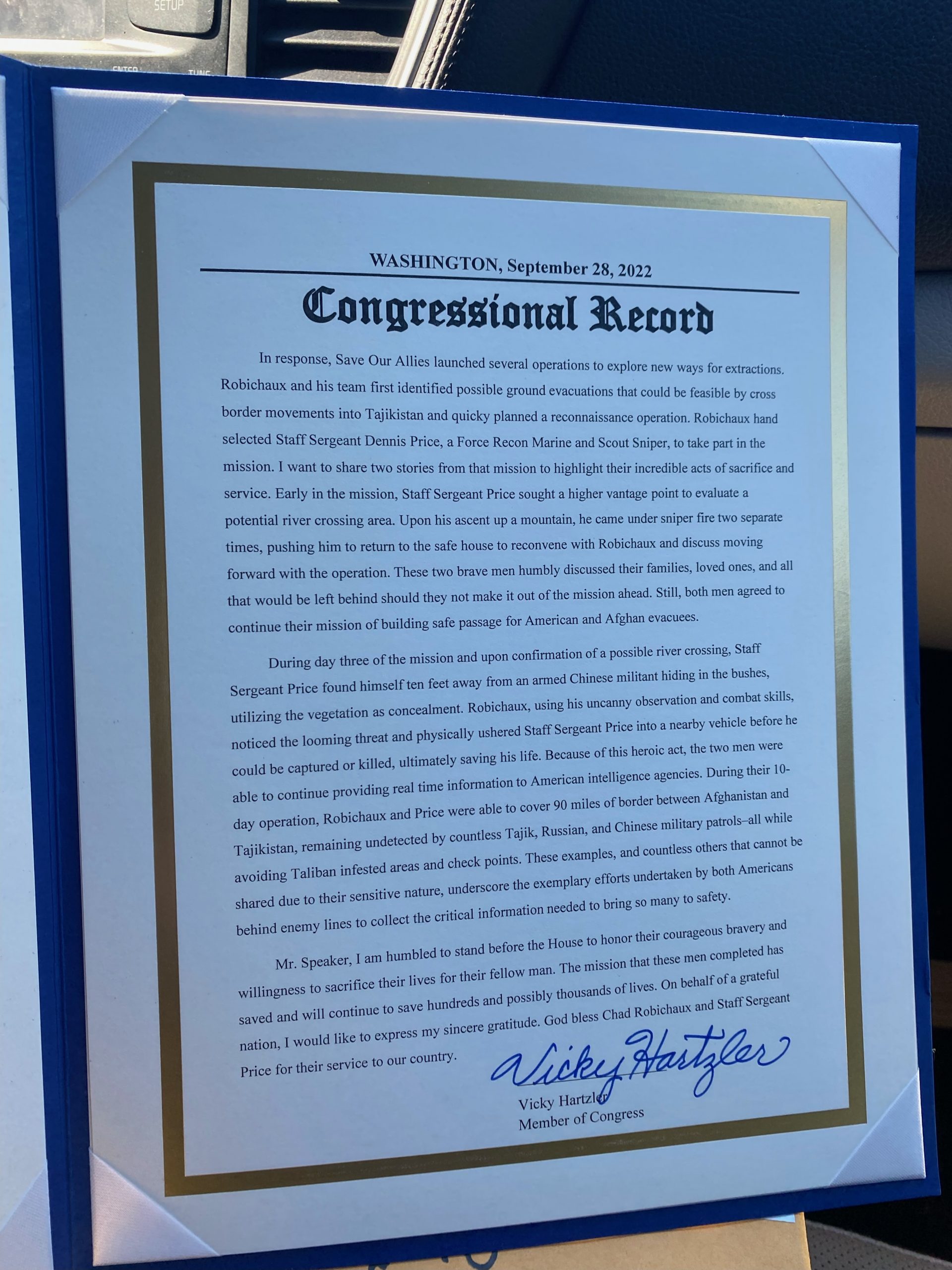 Chad Robichaux honor