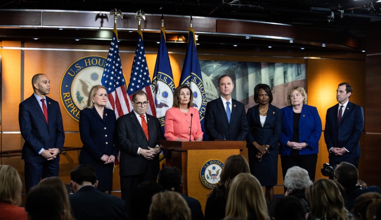 Speaker Nancy Pelosi announces impeachment managers at a press conference in the U.S. Capitol on January 15, 2020
