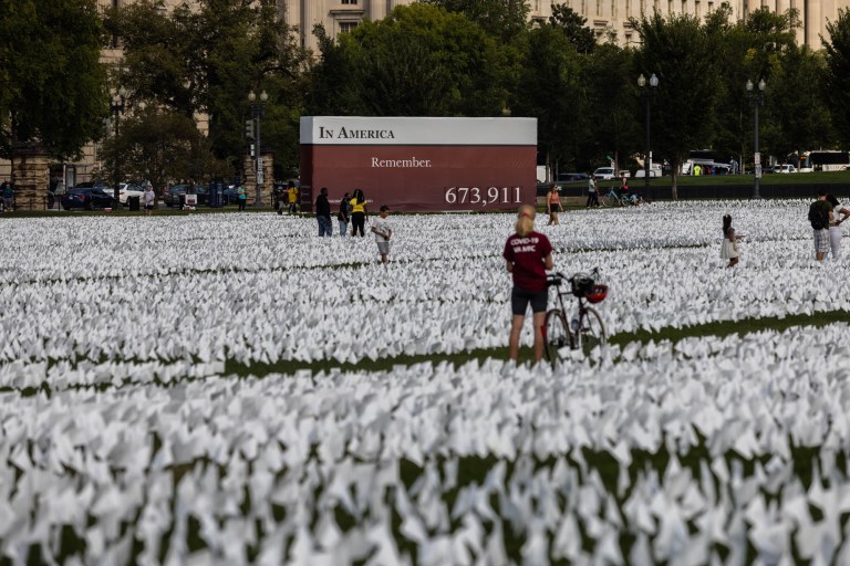 The installation by artist Suzanne Brennan Firstenberg commemorates all the Americans who have died due to COVID-19.