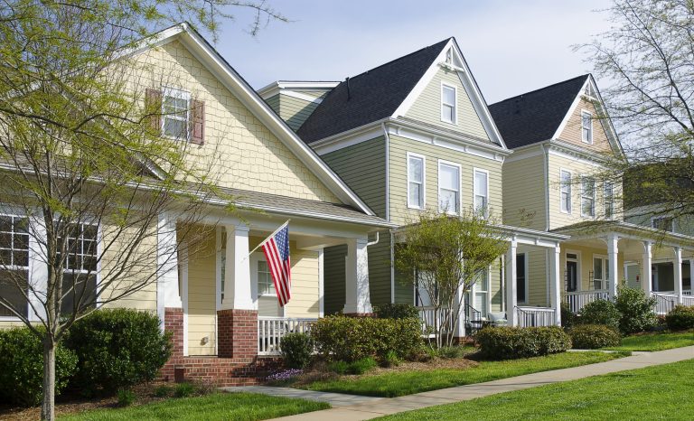 Belmont, North Carolina - April 17, 2013: Victorian-style homes in the Eagle Park neighborhood development. 