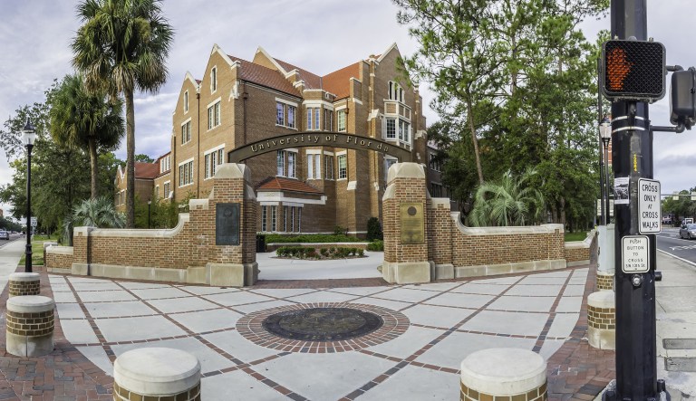 The entrance sign at the University of Florida is photographed on September 12, 2016, in Gainesville, Fla.