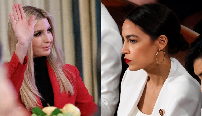 Pictured are Ivanka Trump, left, and Alexandria Ocasio-Cortez, right.