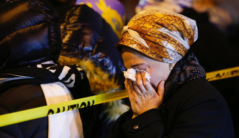 Orthodox Jewish women mourn during the funeral service of Mindel Ferencz  who was killed in a kosher supermarket that was the site of a gun battle in Jersey City, N.J., Wednesday, Dec. 11, 2019.