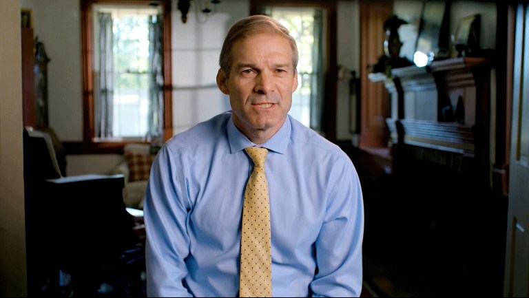 Rep. Jim Jordan, R-Ohio, a member of the House Judiciary Committee, center, criticizesDemocrats for launching a formal impeachment inquiry against President Donald Trump, at the Capitol in Washington, Wednesday, Sept. 25, 2019.