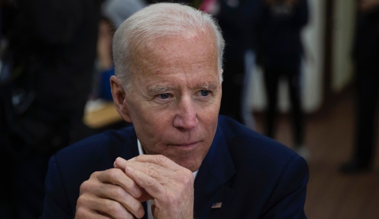Former vice president and Democratic presidential candidate Joe Biden listens to a patron at a Mexican restaurant Wednesday, May 8, 2019, in Los Angeles. 