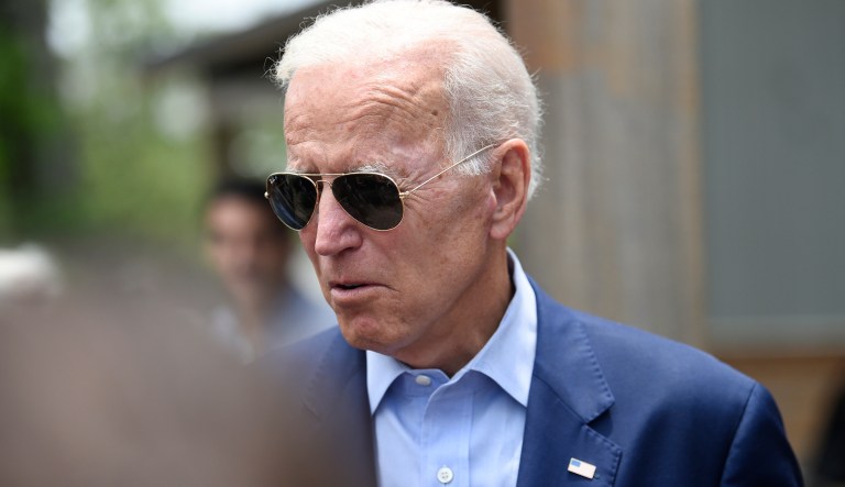Democratic presidential candidate and former vice president Joe Biden arrives to speak with reporters outside a restaurant, Sunday, July 7, 2019, in Charleston, S.C.