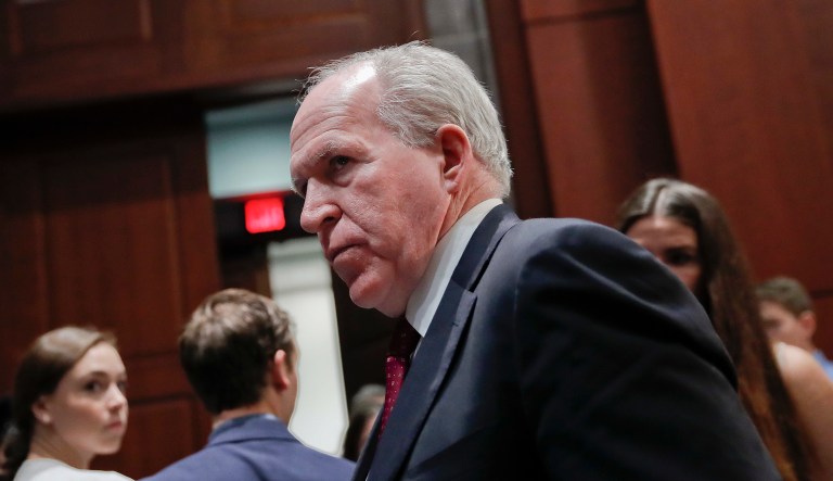 Former CIA Director John Brennan leaves Capitol Hill in Washington, Tuesday, May 23, 2017, after testifying before the House Intelligence Committee Russia Investigation Task Force.