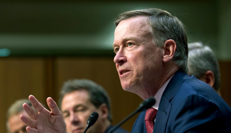 Colorado Gov. John Hickenlooper speaks at the Senate Health, Education, Labor, and Pensions Committee during a hearing to discuses ways to stabilize health insurance markets, on Capitol Hill in Washington, Thursday, Sept. 7, 2017.