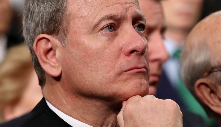 U.S. Supreme Court Chief Justice John Roberts, from left, Associate Justice Stephen Breyer, and Associate Justice Elena Kagan listens as President Donald Trump delivers his first State of the Union address in the House chamber of the U.S. Capitol to a joint session of Congress Tuesday, Jan. 30, 2018 in Washington.