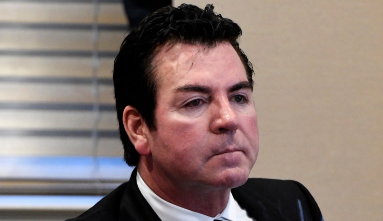 FILE - In this Wednesday, Oct. 18, 2017, file photo, Papa Johnâs founder and CEO John Schnatter attends a meeting in Louisville, Ky. Schnatter, who appears on the chainâs commercials and pizza boxes, will leave the CEO role in January 2018, weeks after he publicly criticized NFL leadership for the ongoing national anthem protests by football players. He will be replaced by Chief Operating Officer Steve Ritchie on Jan. 1. Schnatter, who is the companyâs biggest shareholder, will stay on as chairman.