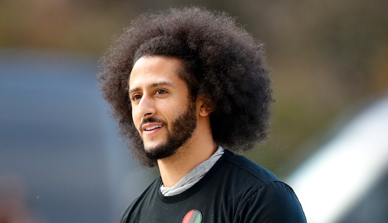 Free agent Colin Kaepernick participates in a workout for NFL football scouts and media Saturday, Nov. 16, 2019, in Riverdale, Georgia.
