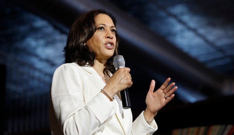 Democratic presidential candidate Sen. Kamala Harris, D-Calif., speaks at a campaign event on healthcare Monday, Aug. 12, 2019, in Burlington, Iowa.