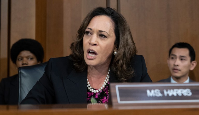 Sen. Kamala Harris, D-Calif., and other Democrats on the Senate Judiciary Committee appeal to Chairman Chuck Grassley, R-Iowa, to delay the confirmation hearing of President Donald Trump's Supreme Court nominee, Brett Kavanaugh, on Capitol Hill in Washington, Tuesday, Sept. 4, 2018.