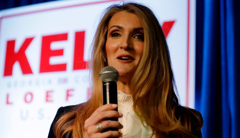 Sen. Kelly Loeffler, RT-Ga., speaks during a re-election campaign rally Monday, March 9, 2020, in Marietta, Ga.