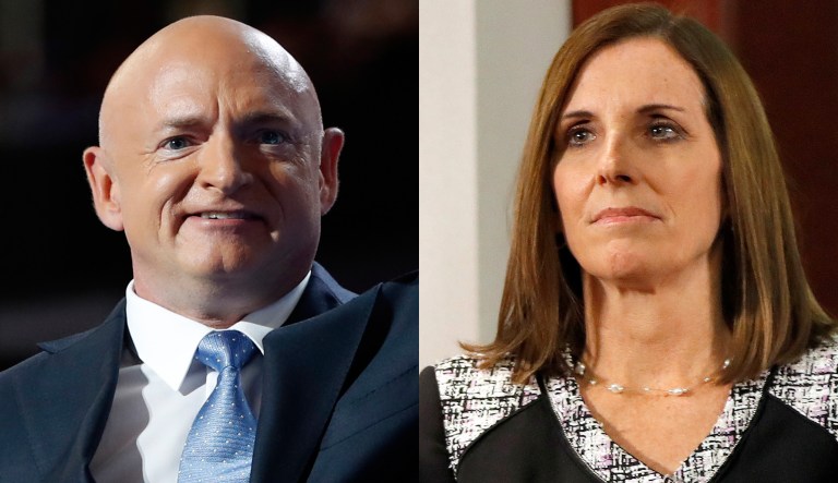 Pictured are former NASA astronaut Mark Kelly, left, and Sen. Martha McSally, R-Ariz., right.