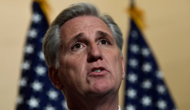 House Majority Leader Kevin McCarthy of California speaks during a news conference on Capitol Hill in Washington, Wednesday, Nov. 14, 2018, following a meeting for the House Republican leadership elections. McCarthy easily won an internal party election Wednesday to take over the shrunken House GOP caucus, a familiar role for the underestimated scrapper whose top priority will be to protect President Donald Trump's agenda and try to build the party back to retake the majority.