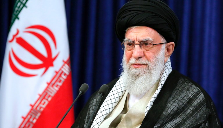 In this picture released by the official website of the office of the Iranian supreme leader, Supreme Leader Ayatollah Ali Khamenei speaks in a meeting with members of the Revolutionary Guard's all-volunteer Basij force in Tehran, Iran, Wednesday, Nov. 27, 2019. 