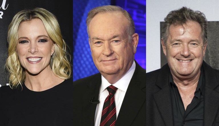 Megyn Kelly, Bill O'Reilly, and Piers Morgan are pictured.