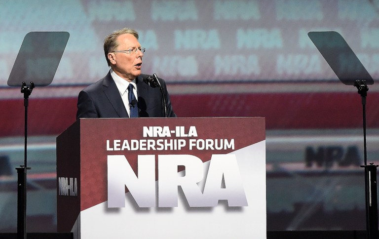 Executive Vice President Wayne LaPierre speaks ahead of President Donald Trump during the National Rifle Association-ILA Leadership Forum, Friday, April 28, 2017, in Atlanta. The NRA is holding its 146th annual meetings and exhibits forum at the Georgia World Congress Center.