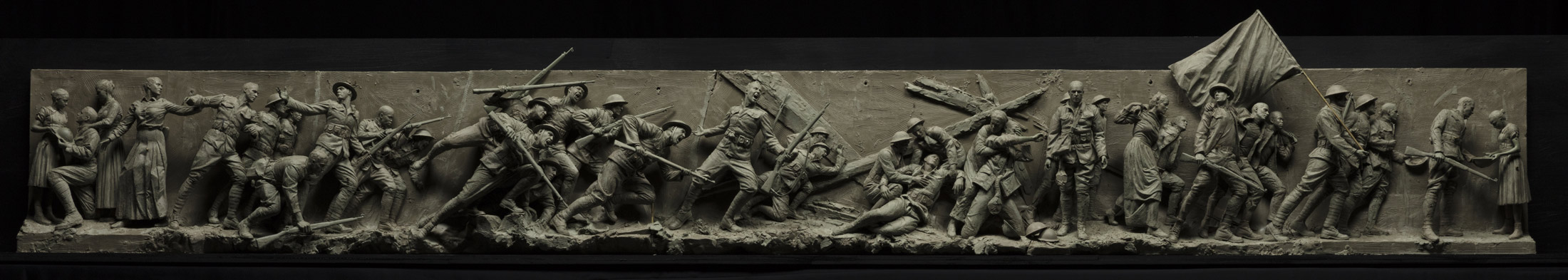 The central feature of the proposed World War I memorial is this narrative allegory in bronze by sculptor Sabin Howard, with 38 figures depicting a soldier’s path from home to the crucible of the battlefield and back home again.