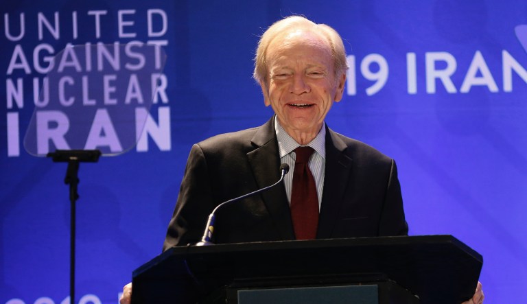 Former Connecticut Sen. Joe Lieberman delivers remarks during the United Against Nuclear Iran summit, Wednesday, Sept. 25, 2019, in New York.