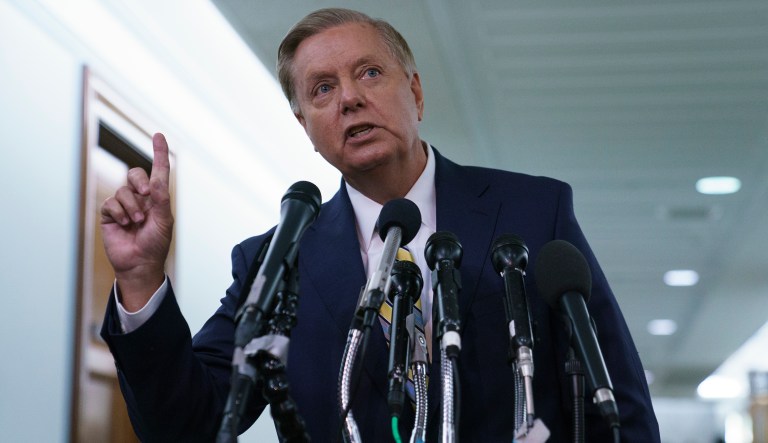 Senate Judiciary Committee member Sen. Lindsey Graham, R-S.C., speaks to media about the Senate Judiciary Committee hearing on Judge Brett Kavanaugh, President Donald Trump's Supreme Court nominee, Capitol Hill in Washington, Friday, Sept. 28, 2018. The Senate Judiciary Committee advanced Brett Kavanaughâs nomination for the Supreme Court after agreeing to a late call from Sen. Jeff Flake, R-Ariz., for a one week investigation into sexual assault allegations against the high court nominee.