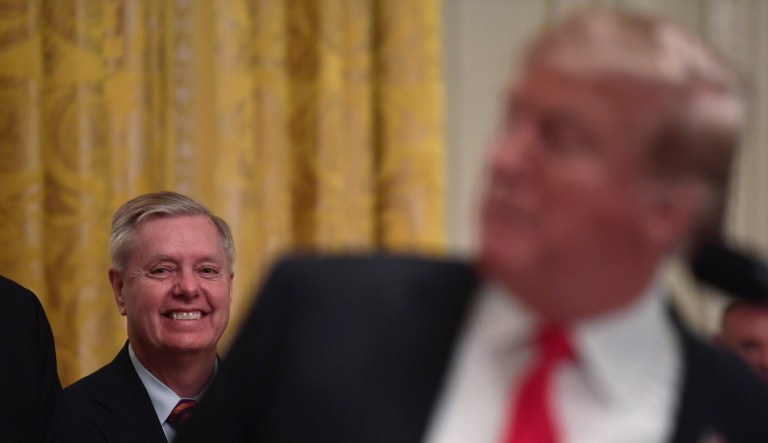 Sen. Lindsey Graham, left, and President Trump. 
