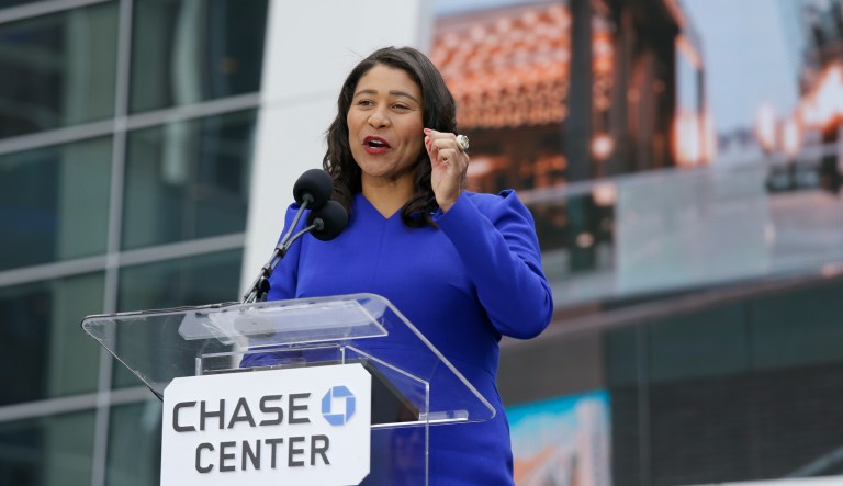 San Francisco Mayor London Breed during the ribbon cutting ceremony of the Chase Center Tuesday, Sept. 3, 2019, in San Francisco. The arena is the new home of the Golden State Warriors NBA basketball team.