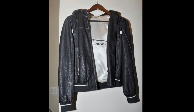 This photo provided by the Department of Justice was introduced into evidence by the government on Wednesday, Aug. 1, 2018, during the second day of the fraud trial of former Trump campaign chairman Paul Manafort in federal court in Alexandria, Va., shows Manafort's $15,000 jacket made of ostrich. Manafort is accused of conspiracy to evade U.S. taxes and banking laws. It's the first trial arising from special counsel Robert Mueller's Russia probe.