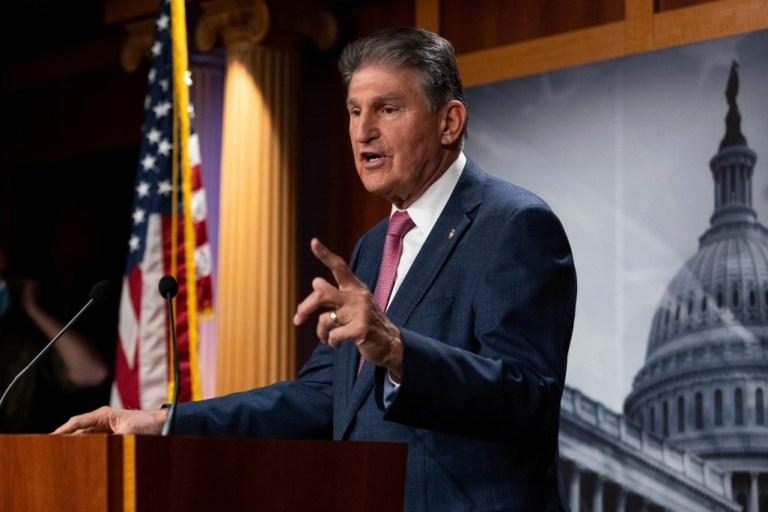 Sen. Joe Manchin (D-WV) speaks on Capitol Hill in Washington.