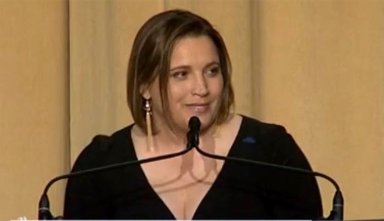 Margaret Talev, president of the White House Correspondents' Association, speaks at the White House Correspondents Dinner in Washington, D.C.