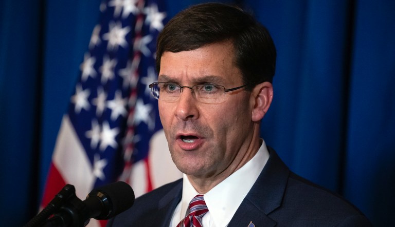 Secretary of Defense Mark Esper delivers a statement on Iraq, at President Donald Trumpâs Mar-a-Lago property, Sunday, Dec. 29, 2019, in Palm Beach, Fla.