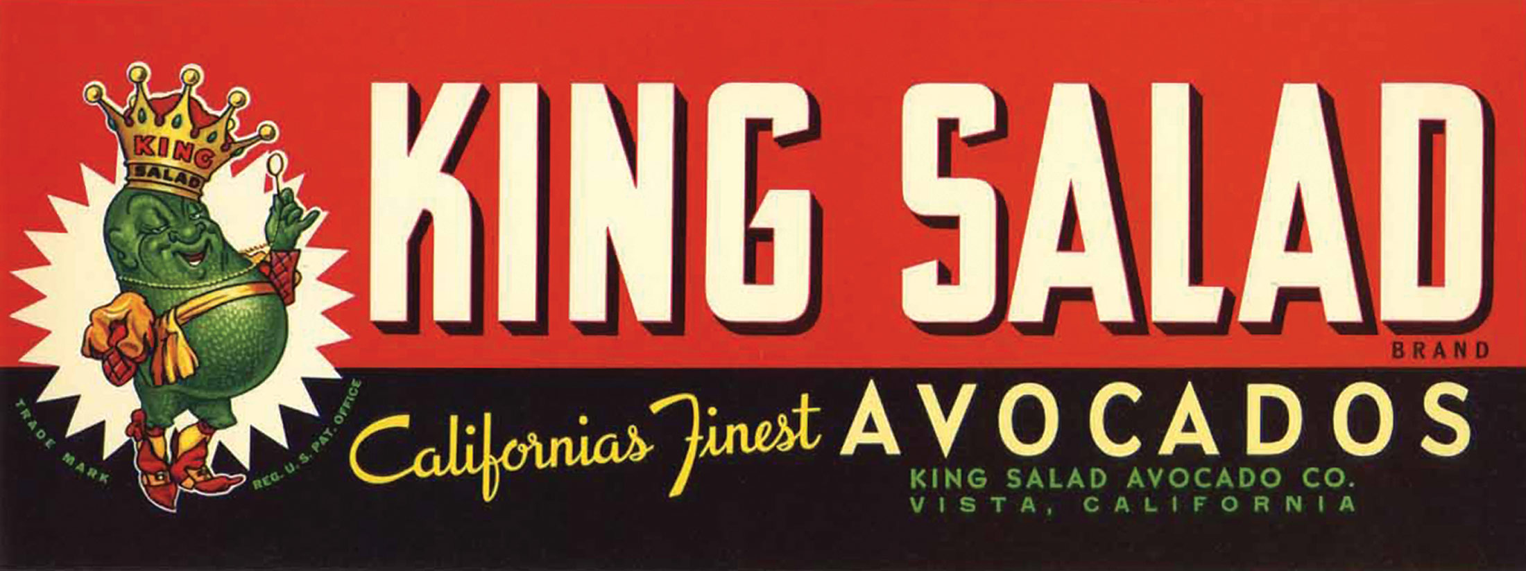 "King Salad" vintage California avocado crate label 